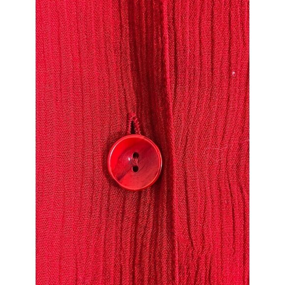 Retro Crinkle Floral Shirt 1X Red Embroidery Artsy 80s Ribbed Preppy Classic 80s - Picture 6 of 12